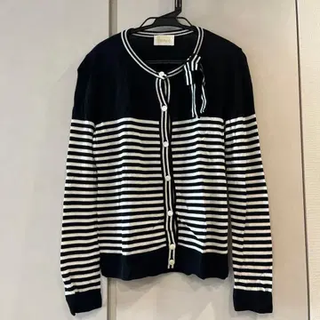 Harrods 해롯 버튼 달린 가디건 블랙 화이트 스트라이프