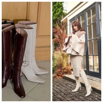 HLT 비건 레더 니하이 부츠