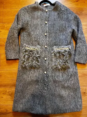 merafi 프릴 달린 포켓 롱 코트 그레이