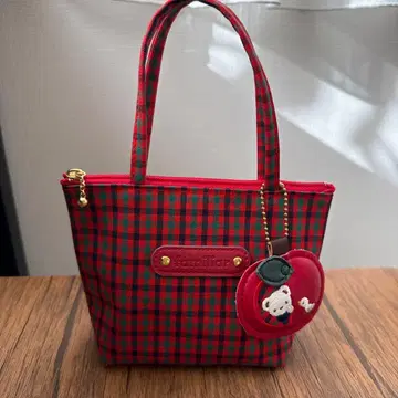 familiar 빨간색과 그린 체크 미니미니 토트백