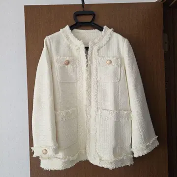 아이보리 노카라 트위드 자켓