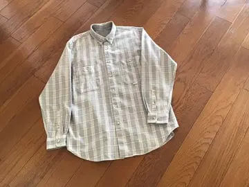 파파스 플란넬 셔츠 그레이 파랑과 화이트 체크 무늬 M 사이즈