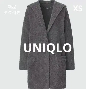 택 포함 새상품 유니클로 소프트 플러피 가운 가디건 후드 부착 그레이