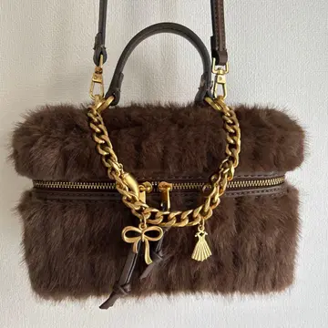 ZARA 브라운 퍼 핸드백 골드 체인