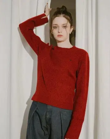 [ 미사용 새상품 ] pinue 컬러 네프 리브 니트탑 ( RED )