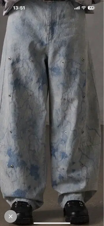 GRANCY 버튼 디자인 그래픽 와이드 데님 팬츠