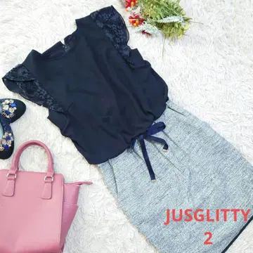새상품급 JUSGLITTY 이소재 원피스 ( M ) 블랙/레이스/프릴