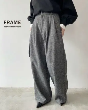 [ 새상품 ] frame 트위드 턱 와이드 팬츠 트위드 팬츠 그레이