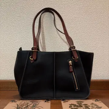 블랙 천연 가죽 토트백