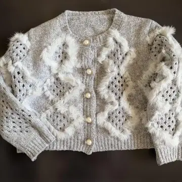 벌스데이 바쉬 퍼 포함 그레이 니트 가디건 [새상품급]