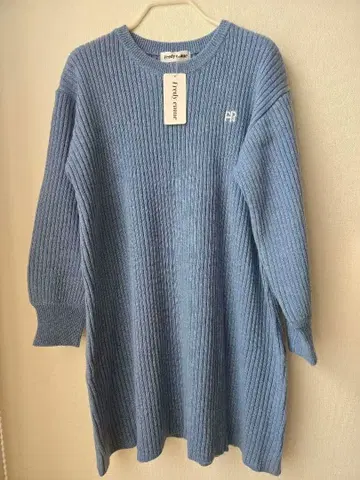 리브 편직 블루 니트 긴팔