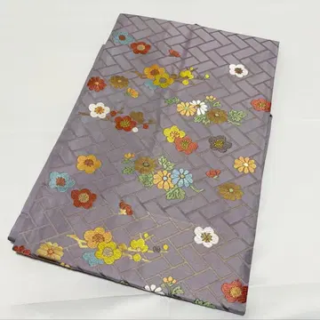 A5 기모노 편안함 꽃무늬 연보라색 순수 실크 육통 나고야 오비 O47