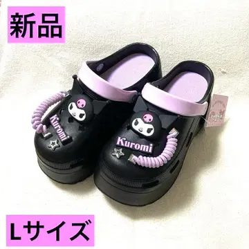 [ 미사용 새상품 ] L 사이즈 쿠로미 통굽 샌들 블랙 라벤더 산리오