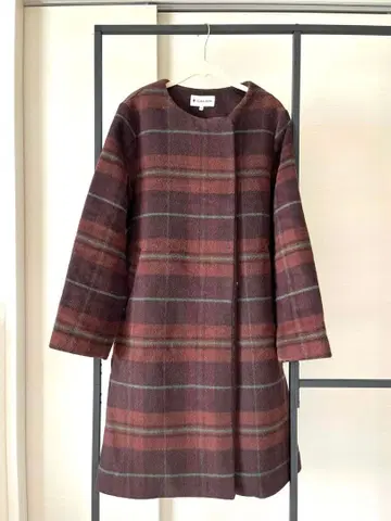 [ M 사이즈 ] 브라운 체크 노카라 코트