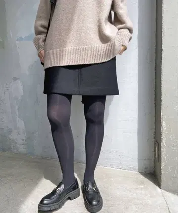 Spick and Span 멜톤 A라인 미니 스커트 001 블랙