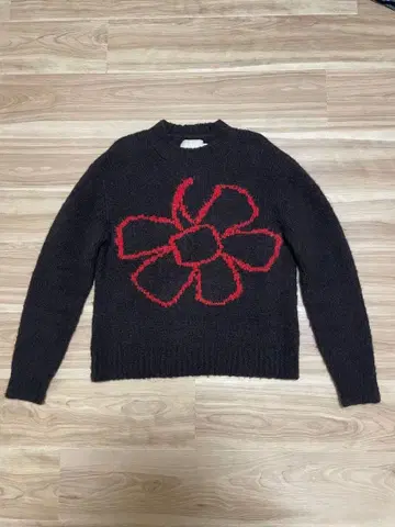 울 니트 긴팔 꽃무늬 다크 그레이