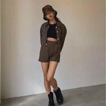 SHAGGIE 데님 셋업 브라운