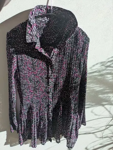 플리츠 긴팔 상의 앙상블 스타일리시 밴딩 블랙 핑크 화이트