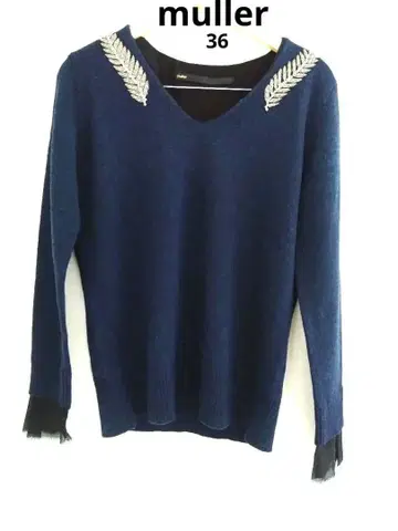 새상품급 미쉘 muller 니트 네이비 36 레이어드 시어 긴팔