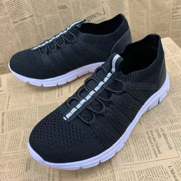 새상품 여성용 23.0cm 경량 폭넓은 슬립온 스니커즈 블랙 5338