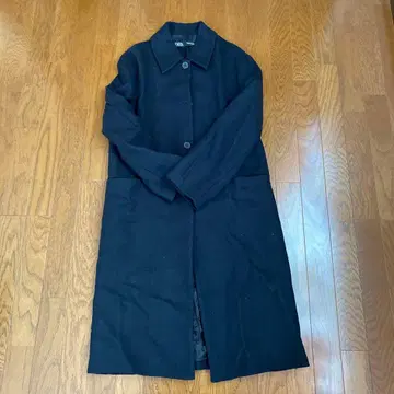 블랙 울 혼방 롱 코트