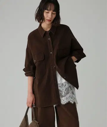 [ 새상품 ] BABYLONE 데님 빅 셔츠 브라운