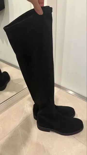 파비오 루스코니 블랙 스웨이드 니하이 부츠