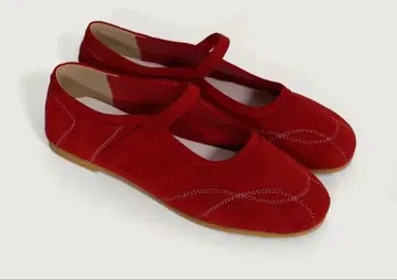 [ 새상품 ] hiamu 스웨이드 멜리 제인 플랫슈즈 빨간색 23.5cm