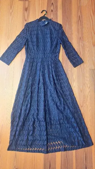 네이비 레이스 맥시 드레스 긴팔