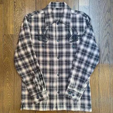 [ 새상품급 ] KUSTOMSTYLE 콜라보 긴팔 체크 셔츠 M 브라운