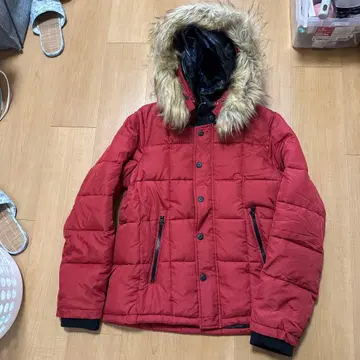 A.S.M 퍼 후드 다운 자켓 레드 카모플라쥬 L 사이즈