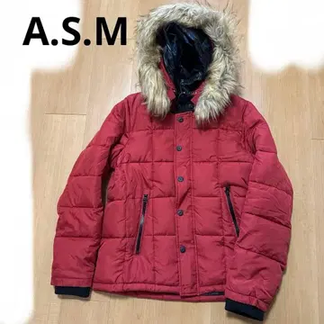 A.S.M 퍼 후드 다운 자켓 레드 카모플라쥬 L 사이즈