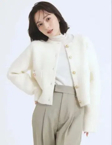 anuans 라쿤 블렌드 노카라 니트 자켓 아이보리