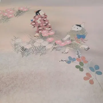 호몬기 옷감 어린이 그림체 꽃무늬 순수 실크