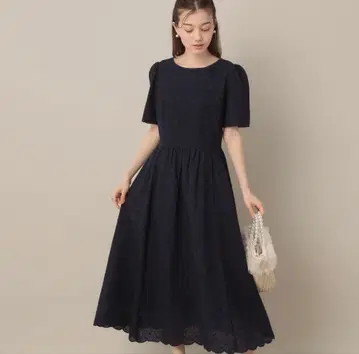 쿠튀르 브로치 컷워크 레이스 원피스 네이비 M