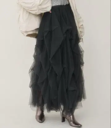 플레어 스커트 롱 블랙