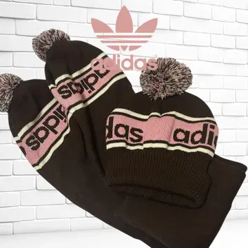 레어 adidas 봉봉 니트 모자 니트 캡 머플러 핑크 Y2K