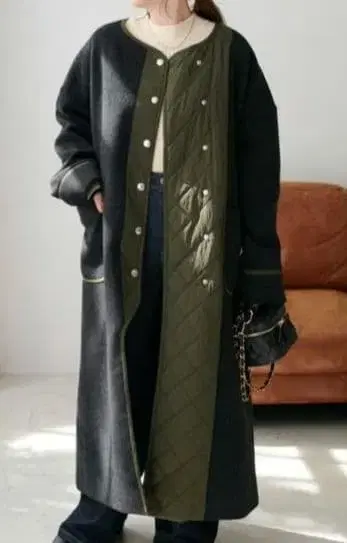 디스코트 DISCOAT 이소재 절개 퀼팅 코트 롱 코트