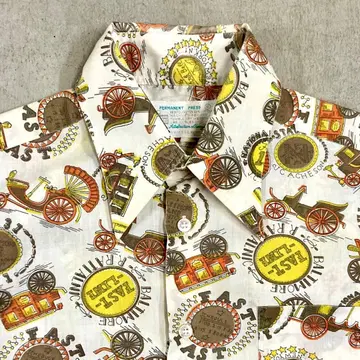 70's 80s 빈티지 올 패턴 셔츠 PERMANENT 레트로 쇼와 긴팔