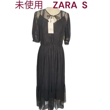 미사용 ZARA 블랙 시스루 롱 원피스 퍼프 슬리브 S, 7호
