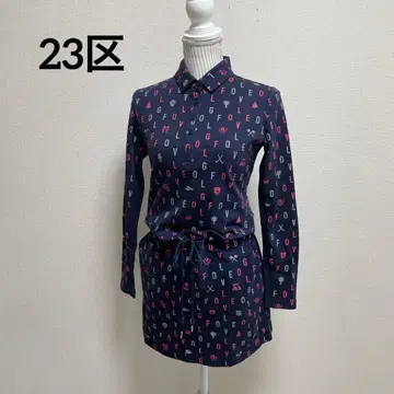 23구 골프웨어 긴팔 원피스 허리 리본 올 패턴 로고 와펜