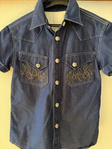 로카빌리 Miracle 우먼 데님 셔츠 다크 블루