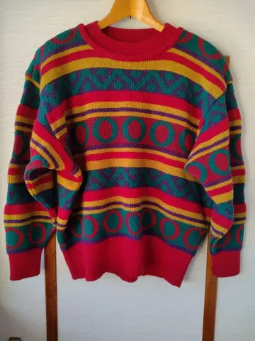 컬러풀 기하학 패턴 니트 스웨터 MICMAC RENOWN 쇼와 레트로