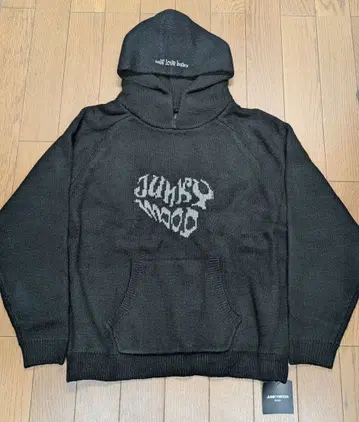 JUNKY MOOD 블랙 니트 원단 후드티