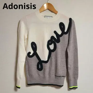 Adonisis 'LOVE' 하이 게이지 바이컬러 로고 니트 긴팔 울