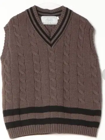 브라운 케이블 니트 V넥 베스트