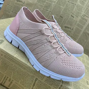 새상품 여성용 23.5cm 경량 폭넓은 슬립온 스니커즈 복숭아색 5338