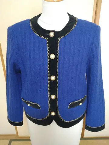 파란색 리브 가디건