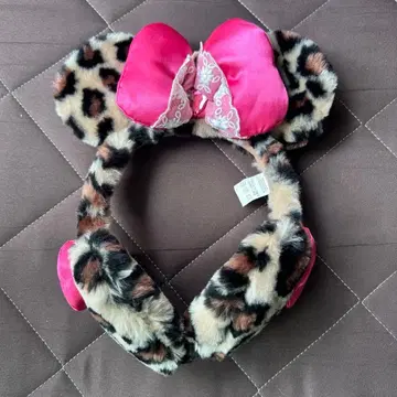디즈니 미니 레오파드 무늬 핑크 리본 귀도리 귀마개
