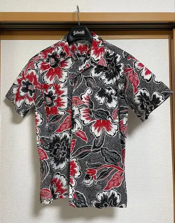 CALEE 레이온 하와이안 셔츠 꽃무늬 / 블랙 x 레드 M